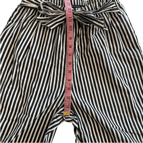 Zara Striped Paperbag Waist Tie Cotton Ankle Pants Elastic Waistband Size Small - Picture 5 of 6